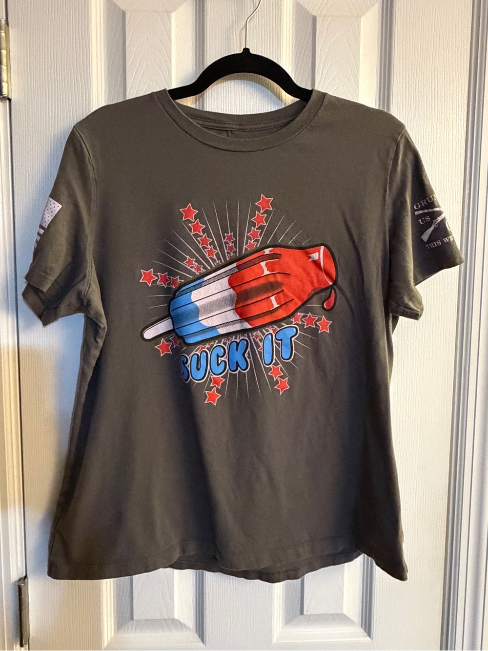Grunt Style Charcoal Short Sleeve Tee with Red, White & Blue Graphic